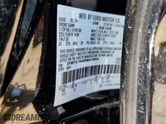2024 Ford Mustang Mach-E Select z VIN 3FMTK1R46RMA15854, wystawiony jako Copart lot #61802415 z przebiegiem 8 096 mil mil oraz Szkoda całkowita • Salvage title. Historia ofert i sprzedaży dostępna na DreamBid. Obrazek 13.