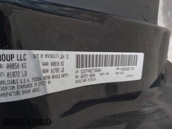 2012 FIAT 500 Pop with VIN 3C3CFFAR2CT366064, listed as a IAAI auction lot 42430786 with 119,011 mi miles and . Bid and sale history available at DreamBid. Image 9.