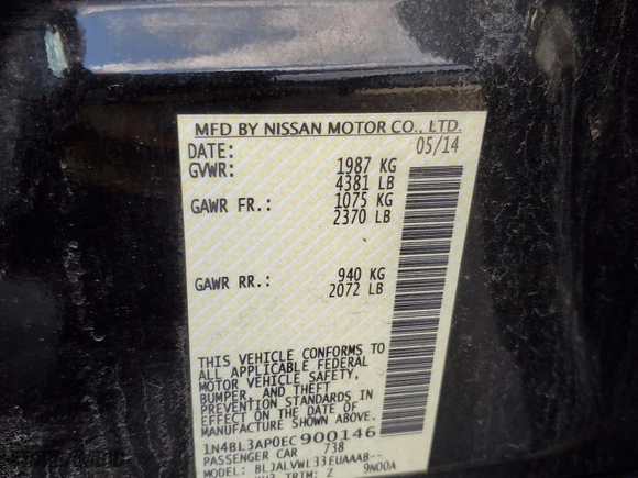 2014 Nissan Altima 3.5 SL with VIN 1N4BL3AP0EC900146, listed as a Copart auction lot 88727695 with 86,755 mi miles and Clean Title. Bid and sale history available at carsss.com. Image 12.