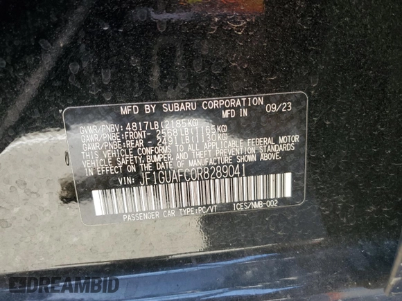 2024 Subaru Impreza Sport with VIN JF1GUAFC0R8289041, listed as a Copart auction lot 67601394 with 14,968 mi miles and Salvage Title. Bid and sale history available at carsss.com. Image 13.
