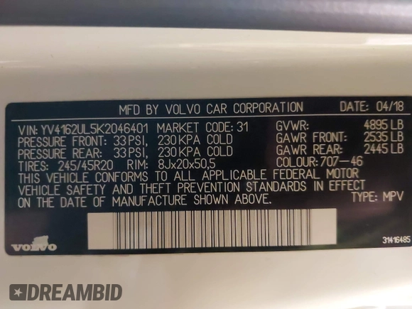 2019 Volvo XC40 Inscription с VIN YV4162UL5K2046401, выставлен на аукционе IAAI как лот 41911289 с пробегом 42 090 миль миль и . История ставок и продаж доступна на DreamBid. Изображение 9.