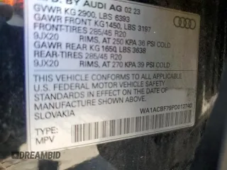 2023 Audi Q7 Premium с VIN WA1ACBF79PD012740, выставлен на аукционе Copart как лот 57715225 с пробегом 37 415 миль миль и Списание • Salvage title. История ставок и продаж доступна на DreamBid. Изображение 14.