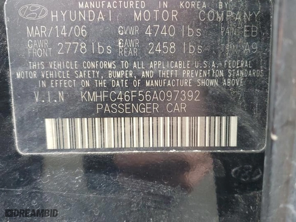 2006 Hyundai Azera SE with VIN KMHFC46F56A097392, listed as a Copart auction lot 81001514 with 151,469 mi miles and Clean Title. Bid and sale history available at carsss.com. Image 12.