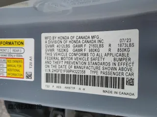 2023 Honda Civic Sedan Touring with VIN 2HGFE1F99PH322358, listed as a Copart auction lot 48635375 with 18,262 mi miles and Salvage Title. Bid and sale history available at carsss.com. Image 14.