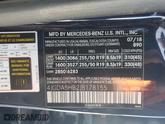 2018 Mercedes-Benz GLE 350 with VIN 4JGDA5HB2JB178155, listed as a Copart auction lot 49812255 with 84,324 mi miles and Salvage Title. Bid and sale history available at DreamBid. Image 16.