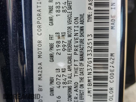 2016 Mazda 3 S Grand Touring with VIN JM1BM1N37G1332513, listed as a Copart auction lot 60492095 with 85,986 mi miles and Salvage title. Bid and sale history available at DreamBid. Image 12.