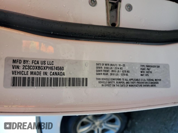 2023 Dodge Charger SXT with VIN 2C3CDXBGXPH674560, listed as a Copart auction lot 47427085 with 25,479 mi miles and Salvage Title. Bid and sale history available at DreamBid. Image 13.