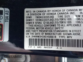 2014 Honda CR-V LX with VIN 2HKRM3H3XEH506618, listed as a IAAI auction lot 41088127 with 176,048 mi miles. Bid and sale history available at carsss.com. Image 9.