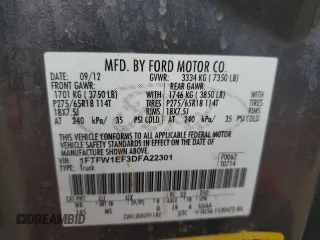 2013 Ford F-150 XL with VIN 1FTFW1EF3DFA22301, listed as a Copart auction lot 49437525 with Not Provided miles and Salvage Title. Bid and sale history available at DreamBid. Image 14.