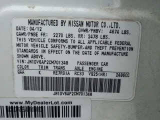 2012 Infiniti G25 Journey with VIN JN1DV6AP2CM701348, listed as a Copart auction lot 82359474 with 63,510 mi miles and Salvage Title. Bid and sale history available at DreamBid. Image 12.