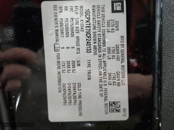 2012 Chevrolet Silverado 1500 LTZ with VIN 1GCPKTE79CF240133, listed as a Copart auction lot 48900665 with 175,905 mi miles and Salvage Title. Bid and sale history available at carsss.com. Image 13.