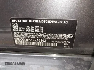2014 BMW 3 Series 328d with VIN WBA3D3C51EK155031, listed as a IAAI auction lot 42149784 with 204,521 mi miles and . Bid and sale history available at carsss.com. Image 9.