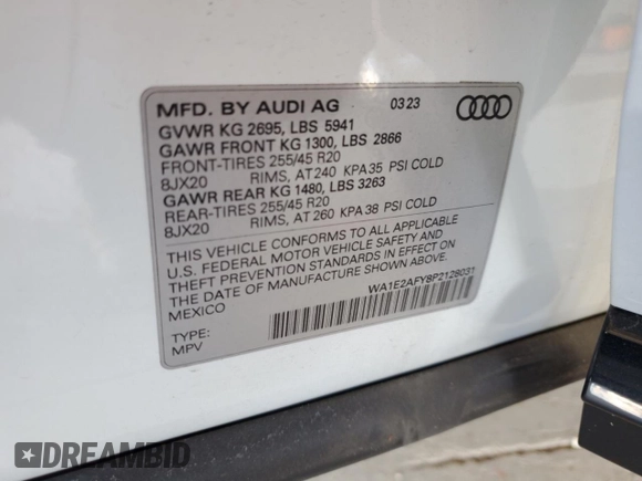 2023 Audi Q5 S line Premium Plus with VIN WA1E2AFY8P2128031, listed as a Copart auction lot 82355774 with 23,909 mi miles and Clean title. Bid and sale history available at DreamBid. Image 13.