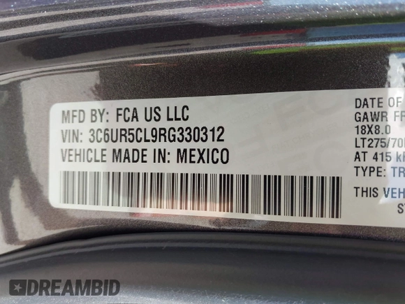 2024 Ram 2500 Tradesman with VIN 3C6UR5CL9RG330312, listed as a IAAI auction lot 42299968 with 657 mi miles and . Bid and sale history available at DreamBid. Image 9.