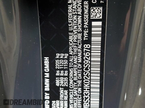 2025 BMW M4 Competition xDrive z VIN WBS33HK02SCS92678, wystawiony jako Copart lot #88839855 z przebiegiem 4 304 mil mil oraz Szkoda całkowita • Salvage title. Historia ofert i sprzedaży dostępna na DreamBid. Obrazek 12.