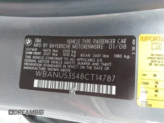 2008 BMW 5 Series 528i with VIN WBANU53548CT14787, listed as a IAAI auction lot 42122305 with 154,309 mi miles and . Bid and sale history available at carsss.com. Image 9.