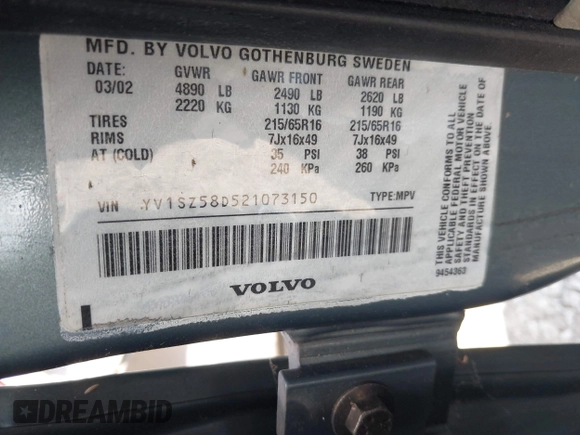 2002 Volvo V70 with VIN YV1SZ58D521073150, listed as a IAAI auction lot 42149444 with Not Provided miles and . Bid and sale history available at DreamBid. Image 9.