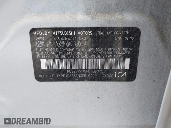 2023 Mitsubishi Mirage SE z VIN ML32FVFJ5PHF03075, wystawiony jako IAAI lot #41560688 z przebiegiem 29 825 mil mil oraz . Historia ofert i sprzedaży dostępna na DreamBid. Obrazek 9.