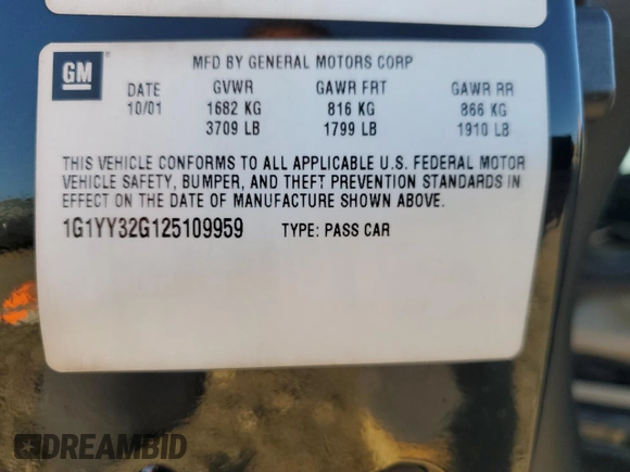2002 Chevrolet Corvette with VIN 1G1YY32G125109959, listed as a Copart auction lot 48794315 with 34,937 mi miles and Salvage Title. Bid and sale history available at carsss.com. Image 12.