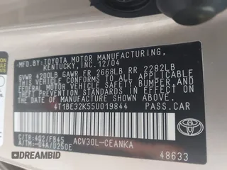 2005 Toyota Camry STD with VIN 4T1BE32K55U019844, listed as a IAAI auction lot 41766436 with 203,251 mi miles and . Bid and sale history available at DreamBid. Image 9.