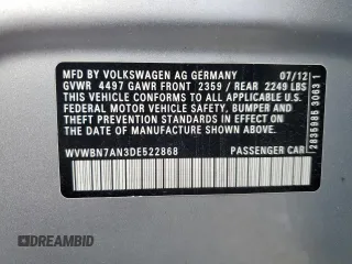 2013 Volkswagen CC Sport с VIN WVWBN7AN3DE522868, выставлен на аукционе Copart как лот 86429954 с пробегом Не указан миль и Списание • Salvage title. История ставок и продаж доступна на DreamBid. Изображение 13.