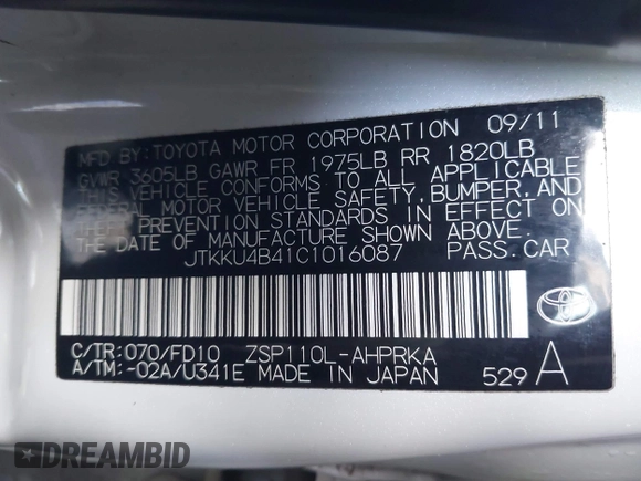 2012 Scion xD z VIN JTKKU4B41C1016087, wystawiony jako IAAI lot #41494155 z przebiegiem 56 726 mil mil oraz . Historia ofert i sprzedaży dostępna na DreamBid. Obrazek 9.