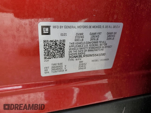 2021 Chevrolet Blazer Premier with VIN 3GNKBLRS0MS541080, listed as a Copart auction lot 75990264 with 33,371 mi miles and Salvage title. Bid and sale history available at DreamBid. Image 13.