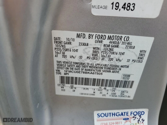 2011 Ford Escape Limited with VIN 1FMCU0E78BKA67505, listed as a Copart auction lot 51219065 with 65,022 mi miles and Clean Title. Bid and sale history available at carsss.com. Image 13.