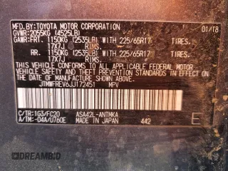 2018 Toyota RAV4 XLE with VIN JTMWFREV6JJ172451, listed as a Copart auction lot 58095775 with Not provided miles and Salvage title. Bid and sale history available at DreamBid. Image 14.
