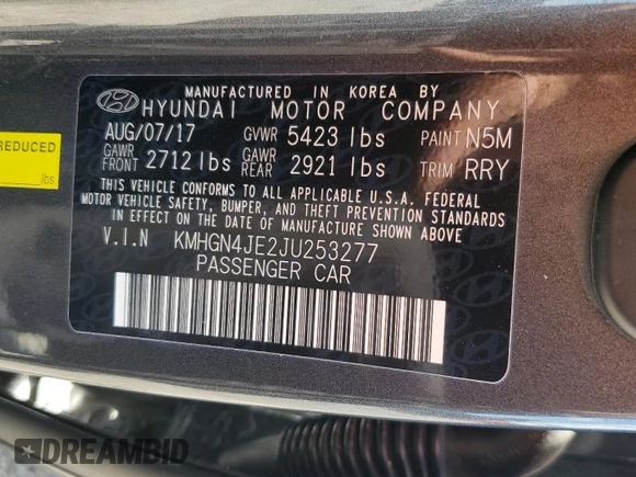 2018 Genesis G80 3.8L with VIN KMHGN4JE2JU253277, listed as a Copart auction lot 65352795 with 127,802 mi miles and Clean title. Bid and sale history available at DreamBid. Image 12.
