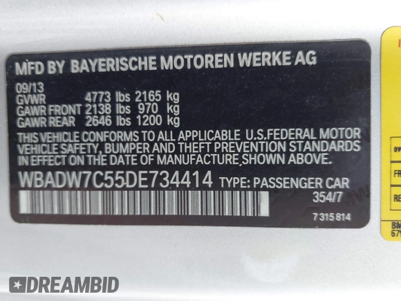 2013 BMW 3 Series 328i с VIN WBADW7C55DE734414, выставлен на аукционе IAAI как лот 42685123 с пробегом 72 180 миль миль и . История ставок и продаж доступна на DreamBid. Изображение 9.