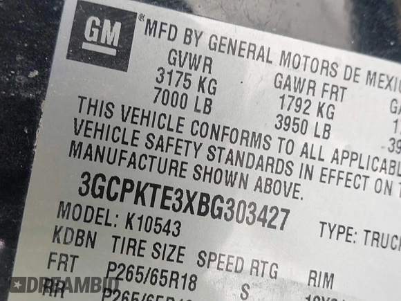 2011 Chevrolet Silverado 1500 LTZ with VIN 3GCPKTE3XBG303427, listed as a IAAI auction lot 40512927 with 211,198 mi miles and . Bid and sale history available at DreamBid. Image 9.