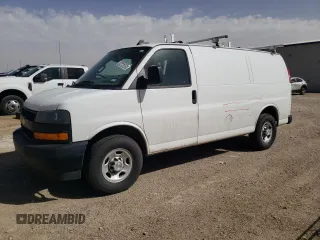 2023 Chevrolet Express Cargo Van with VIN 1GCWGAFP0P1232439, listed as a Copart auction lot 49666885 with 74,389 mi miles and Clean Title. Bid and sale history available at carsss.com. Image 1.