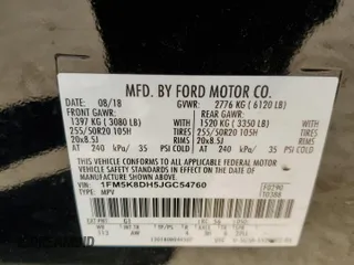 2018 Ford Explorer XLT with VIN 1FM5K8DH5JGC54760, listed as a Copart auction lot 47113805 with 115,784 mi miles and Salvage Title. Bid and sale history available at DreamBid. Image 15.