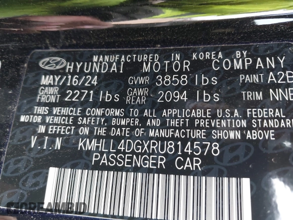 2024 Hyundai Elantra SE with VIN KMHLL4DGXRU814578, listed as a IAAI auction lot 41452571 with 1,558 mi miles and . Bid and sale history available at DreamBid. Image 9.