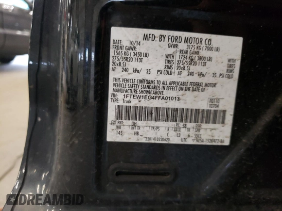2015 Ford F-150 XLT with VIN 1FTEW1EG4FFA01013, listed as a Copart auction lot 54373495 with 132,401 mi miles and Salvage Title. Bid and sale history available at carsss.com. Image 12.