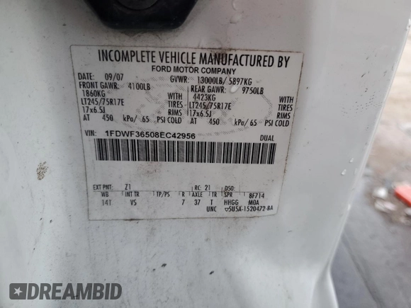 2008 Ford F-350 z VIN 1FDWF36508EC42956, wystawiony jako Copart lot #87328834 z przebiegiem 161 790 mil mil oraz Szkoda całkowita • Salvage title. Historia ofert i sprzedaży dostępna na DreamBid. Obrazek 12.