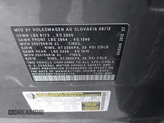 2013 Volkswagen Touareg Lux with VIN WVGEF9BP7DD007170, listed as a IAAI auction lot 41787075 with 131,089 mi miles and . Bid and sale history available at DreamBid. Image 9.