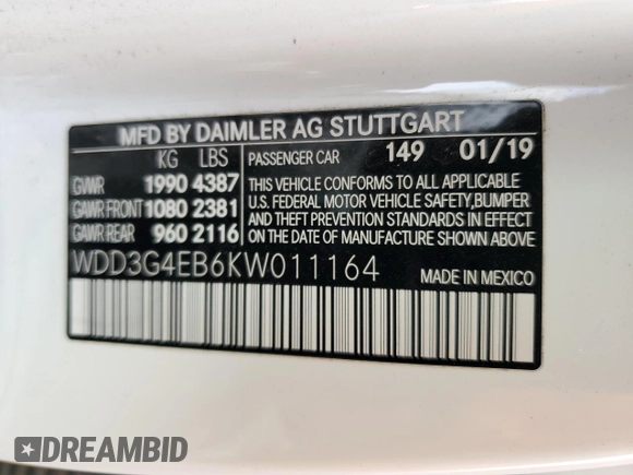 2019 Mercedes-Benz A 220 with VIN WDD3G4EB6KW011164, listed as a Copart auction lot 83501614 with Not Provided miles and Clean Title. Bid and sale history available at DreamBid. Image 12.
