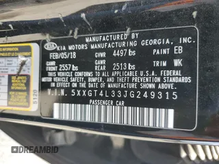 2018 Kia Optima S with VIN 5XXGT4L33JG249315, listed as a Copart auction lot 51698565 with 91,717 mi miles and Salvage Title. Bid and sale history available at carsss.com. Image 12.