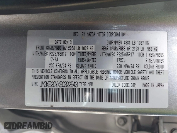 2014 Mazda CX-5 Touring z VIN JM3KE2CYXE0322943, wystawiony jako IAAI lot #41934670 z przebiegiem 110 690 mil mil oraz . Historia ofert i sprzedaży dostępna na DreamBid. Obrazek 9.