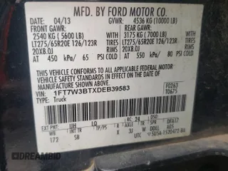 2013 Ford F-350 Platinum z VIN 1FT7W3BTXDEB39583, wystawiony jako Copart lot #55313275 z przebiegiem 405 540 mil mil oraz Szkody całkowita. Historia ofert i sprzedaży dostępna na DreamBid. Obrazek 13.