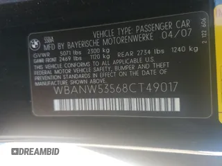 2008 BMW 5 Series 550i with VIN WBANW53568CT49017, listed as a Copart auction lot 44167845 with 159,396 mi miles and Salvage Title. Bid and sale history available at carsss.com. Image 12.