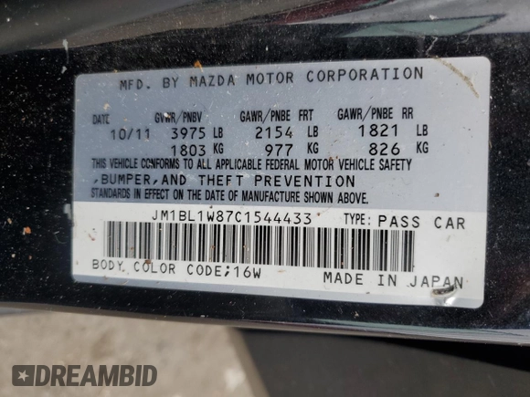 2012 Mazda 3 i Grand Touring z VIN JM1BL1W87C1544433, wystawiony jako Copart lot #58722455 z przebiegiem 184 089 mil mil oraz Szkoda całkowita • Salvage title. Historia ofert i sprzedaży dostępna na DreamBid. Obrazek 12.