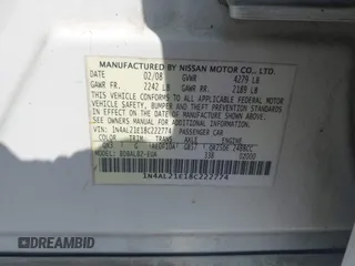 2008 Nissan Altima 2.5 S with VIN 1N4AL21E18C222774, listed as a IAAI auction lot 41804924 with 1 mi miles. Bid and sale history available at carsss.com. Image 9.