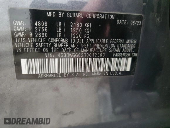 2024 Subaru Legacy Special Sports z VIN 4S3BWGG62R3012303, wystawiony jako Copart lot #82432784 z przebiegiem 18 309 mil mil oraz Szkoda całkowita • Salvage title. Historia ofert i sprzedaży dostępna na DreamBid. Obrazek 12.