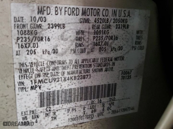 2004 Ford Escape XLT with VIN 1FMCU931X4KB23871, listed as a Copart auction lot 48304065 with 148,618 mi miles and Salvage Title. Bid and sale history available at carsss.com. Image 13.