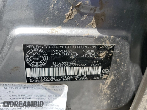2015 Lexus IS 350 z VIN JTHCE1D26F5005942, wystawiony jako Copart lot #55934445 z przebiegiem Nie podano mil oraz Szkoda całkowita • Salvage title. Historia ofert i sprzedaży dostępna na DreamBid. Obrazek 12.