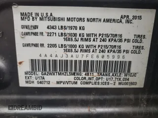 2015 Mitsubishi Outlander Sport SE z VIN 4A4AJ3AU7FE605996, wystawiony jako Copart lot #80292544 z przebiegiem 219 514 mil mil oraz Szkoda całkowita • Salvage title. Historia ofert i sprzedaży dostępna na DreamBid. Obrazek 14.