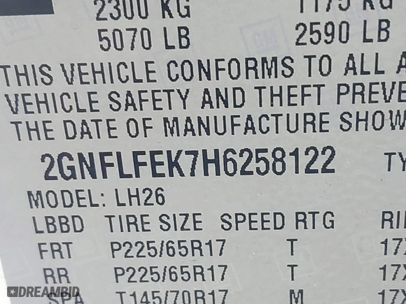 2017 Chevrolet Equinox LT with VIN 2GNFLFEK7H6258122, listed as a IAAI auction lot 41900912 with 72,616 mi miles. Bid and sale history available at carsss.com. Image 9.